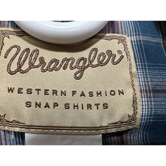 Wrangler Western Button Down Tshirt Womens Large Blue Plaid Pearl Snap Cowgirl - Picture 3 of 16